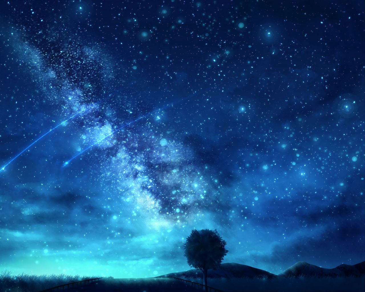 Download wallpaper 1280x1024 tree, starry sky, space, art standard 5:4 HD background