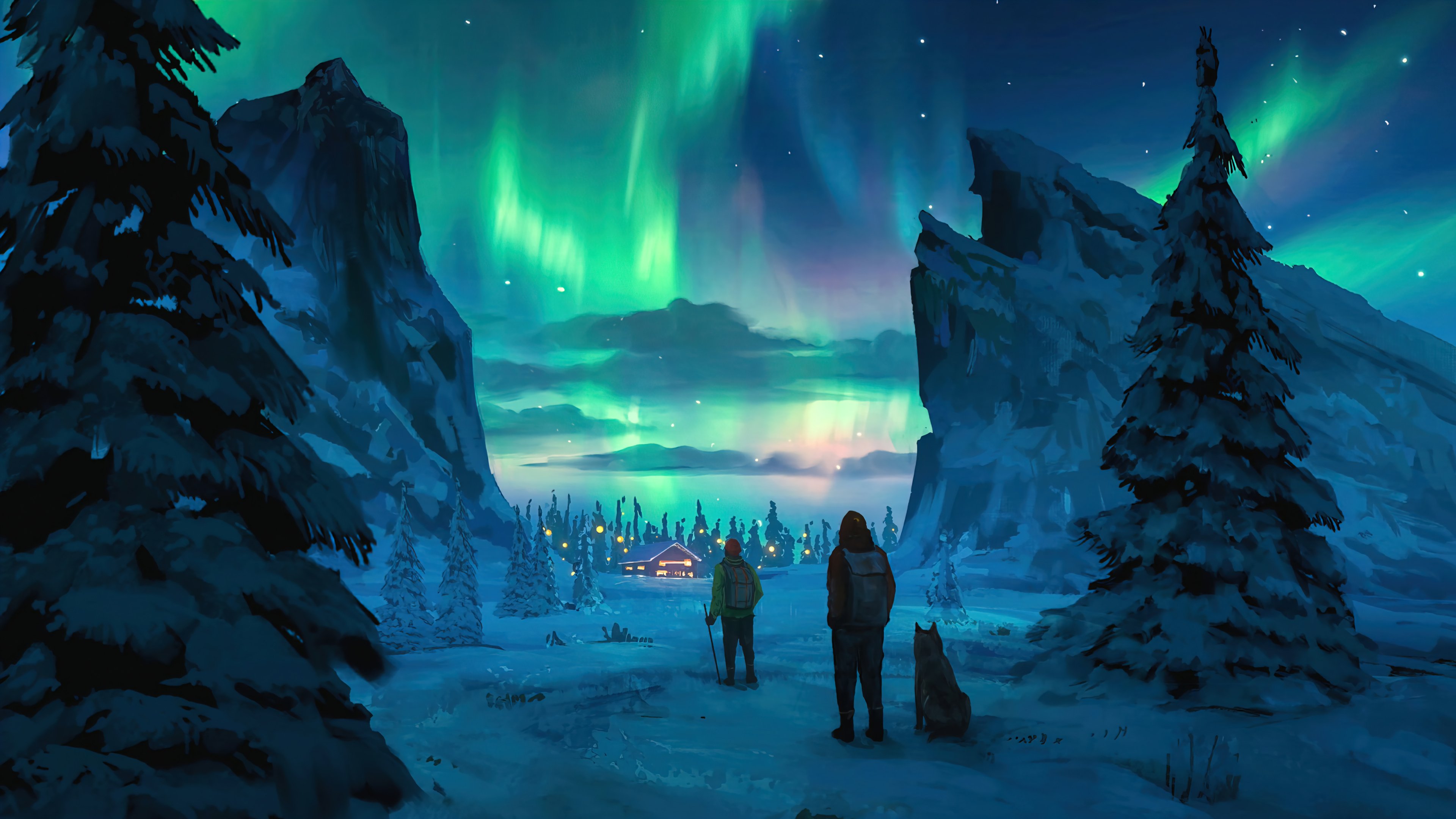 Aurora Borealis in the night sky Digital Art Wallpaper 4k Ultra HD