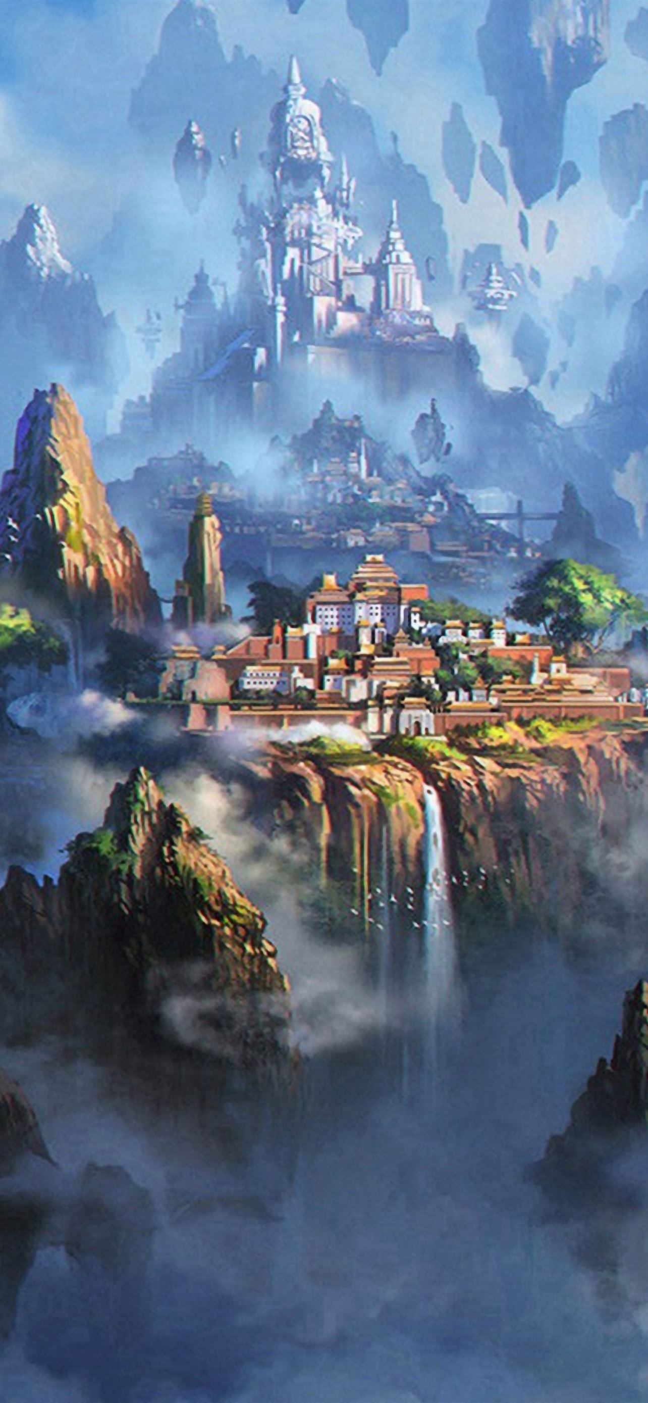 Cloud Town Fantasy Anime Illustration Art iPhone Wallpaper Free Download