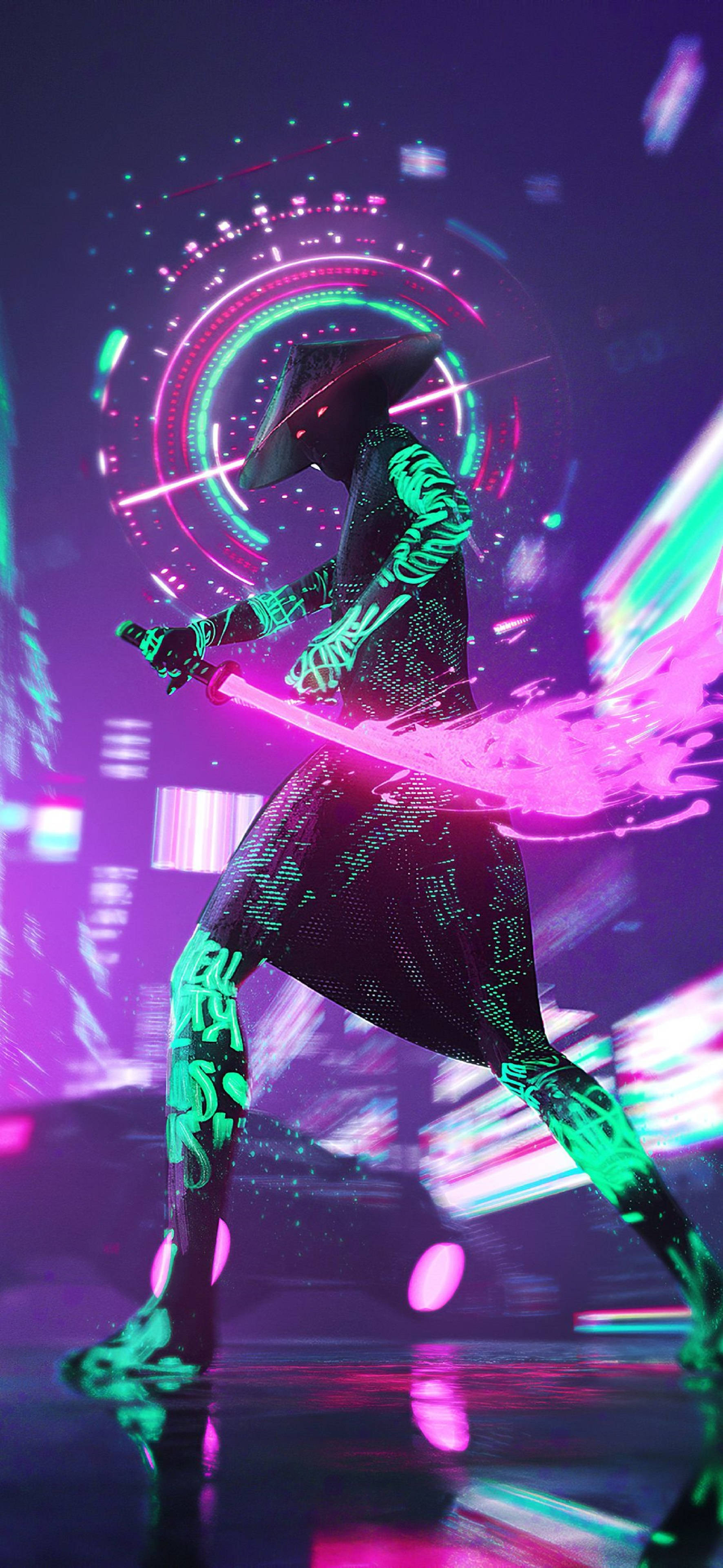Download 4k Neon iPhone Cyberpunk Sword Wallpaper