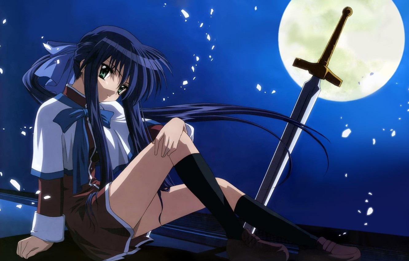 Wallpaper the moon, sword, anime, light, girl, moon, sword image for desktop, section прочее