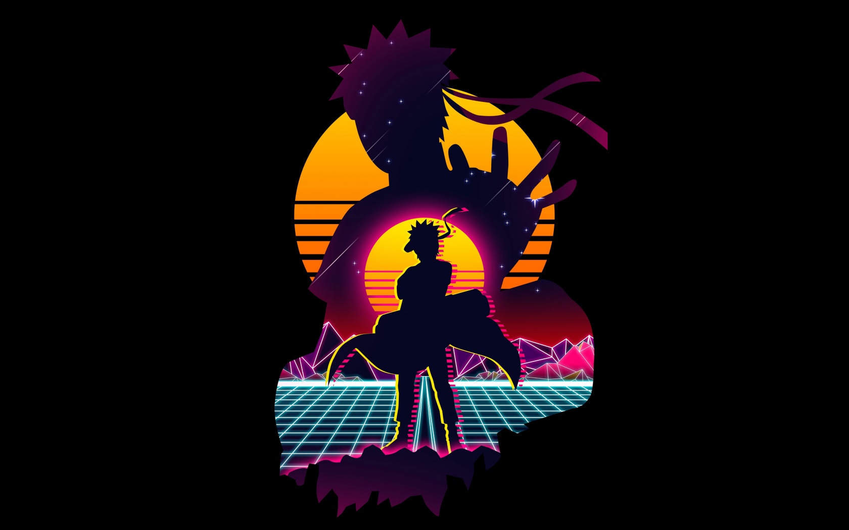 Naruto Uzumaki Wallpaper 4K, Retro, Black Background, Black Dark