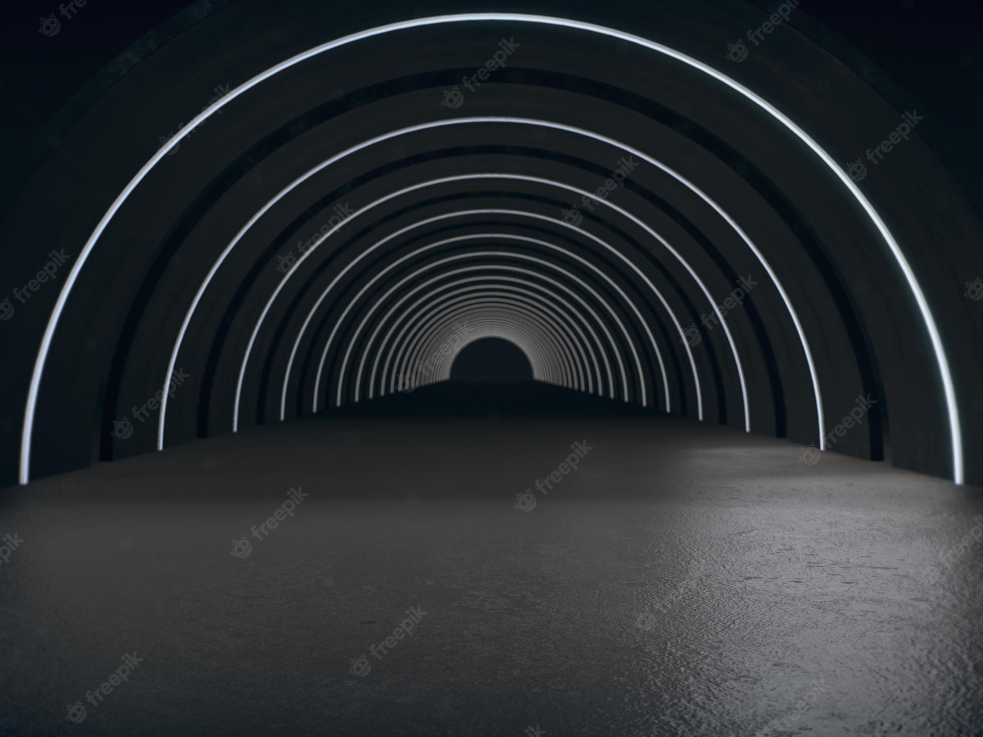 Premium Photo. Long dark tunnel with futuristic light