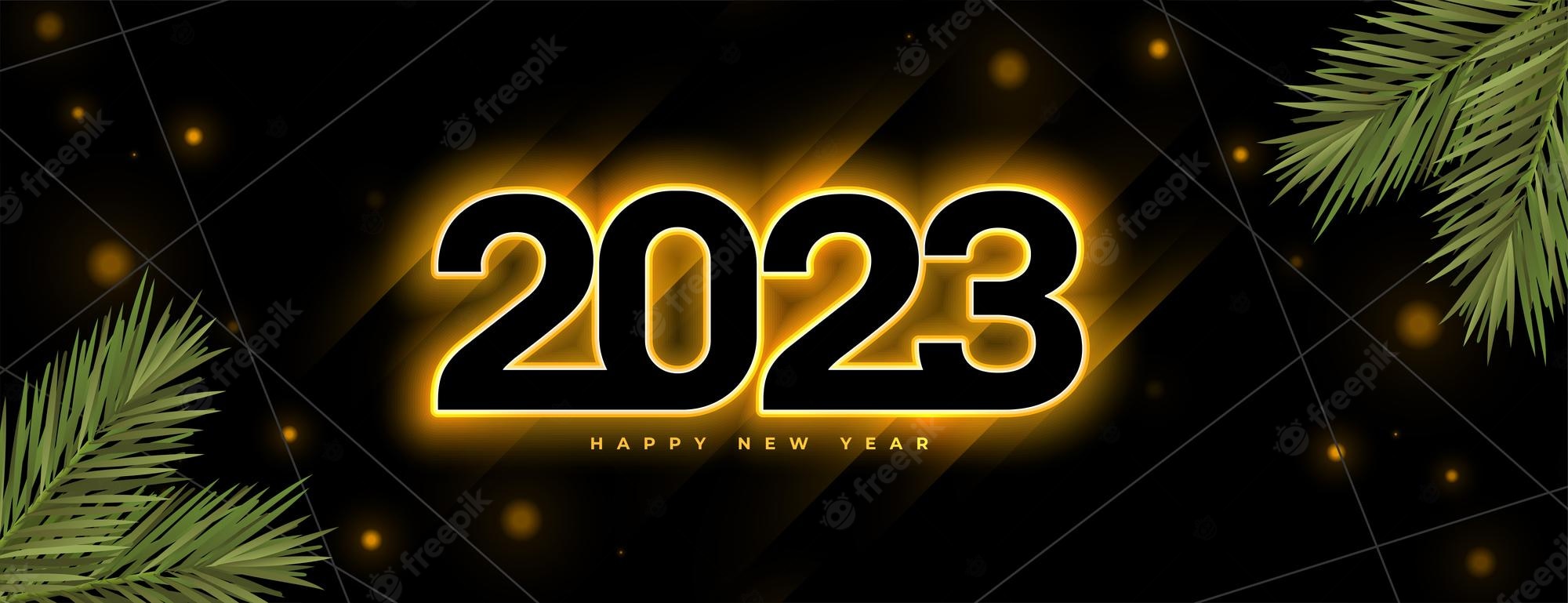 Free Vector. Happy new year wallpaper with glowing 2023 text