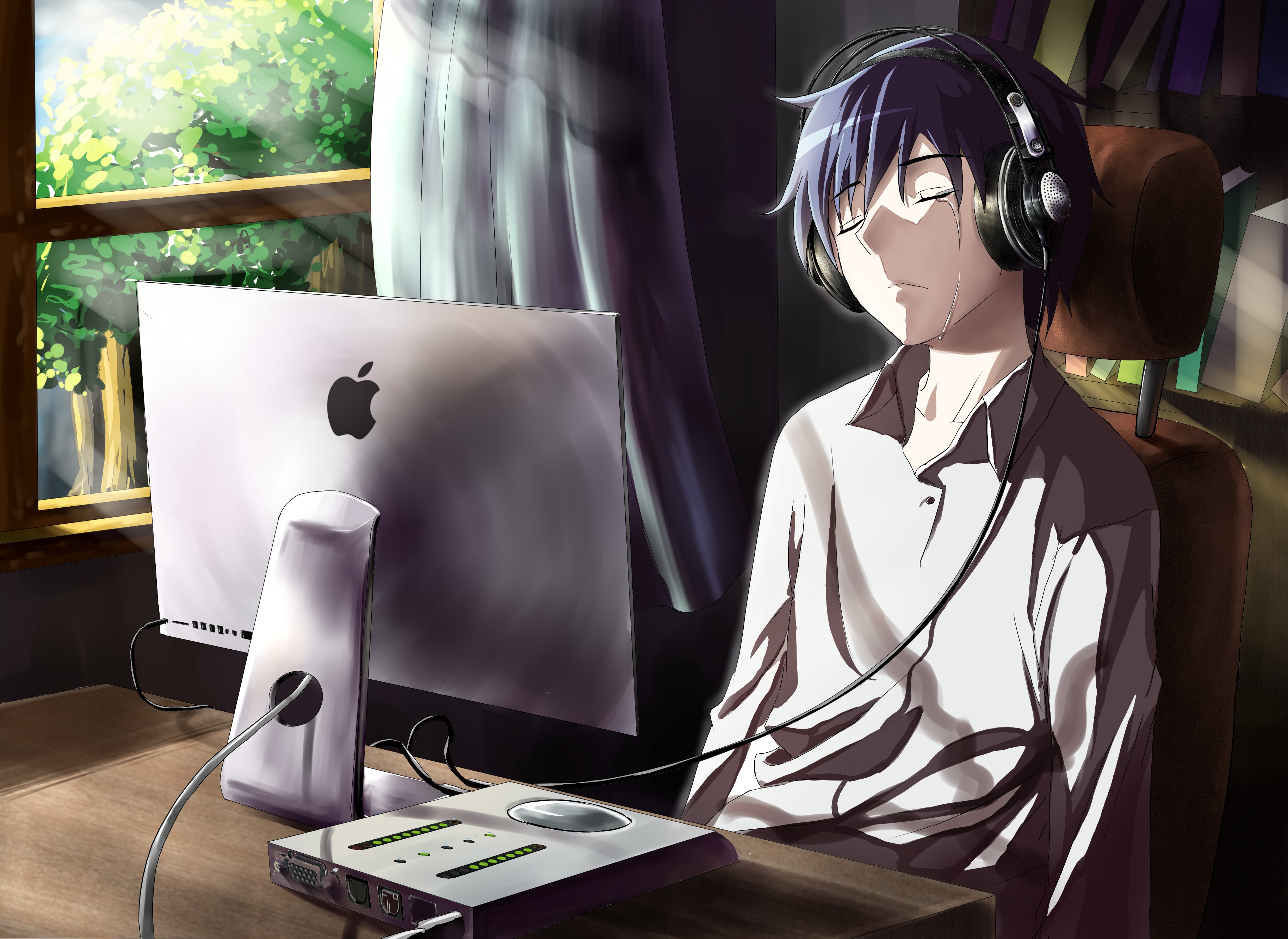 Guy, Anime, Computer, Tears, Sadness, Room Gallery HD Wallpaper