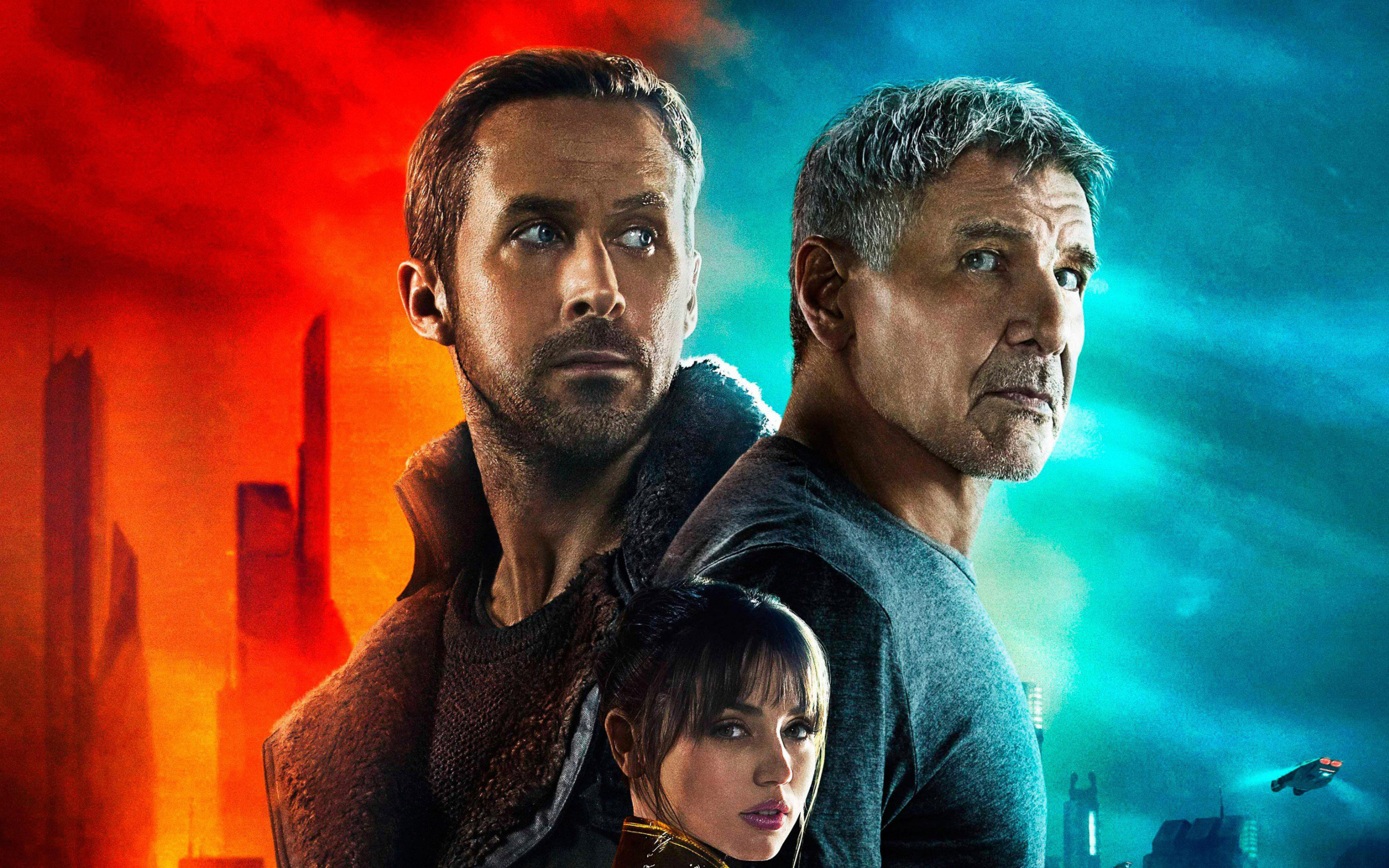 Download wallpaper Blade Runner poster, 2017 movie, thriller, Harrison Ford, Ryan Gosling, Ana de Armas for desktop with resolution 2880x1800. High Quality HD picture wallpaper