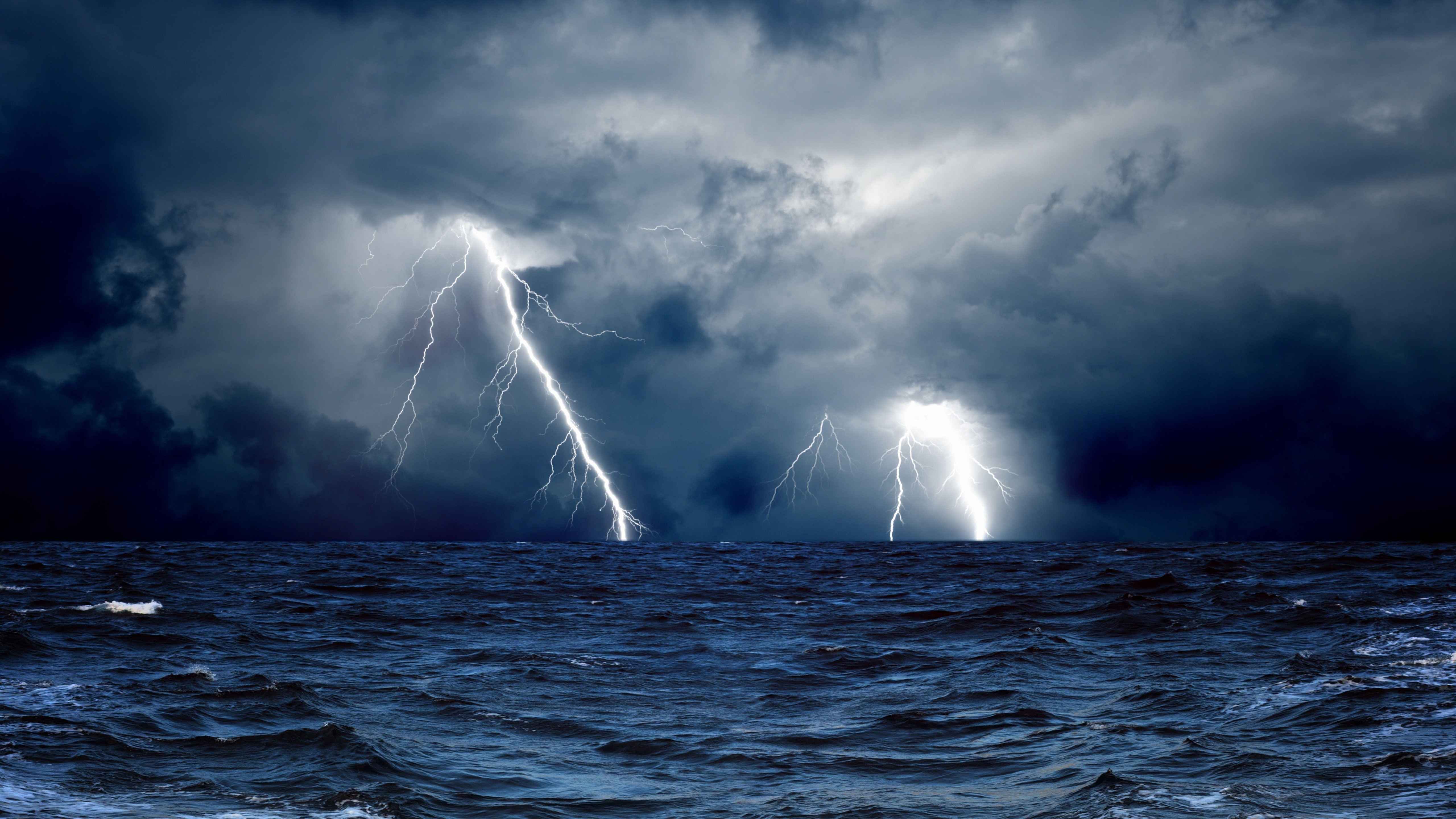 Wallpaper Sea, 5k, 4k wallpaper, 8k, ocean, storm, lightning, clouds, Nature