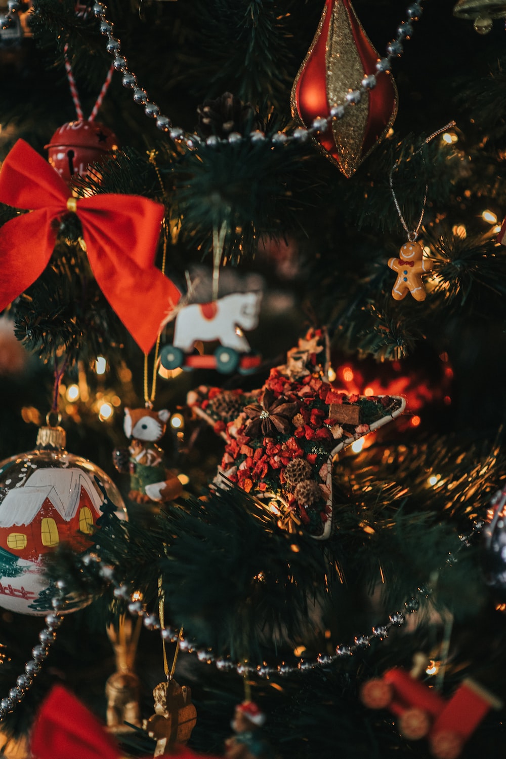 red and white christmas ornament photo