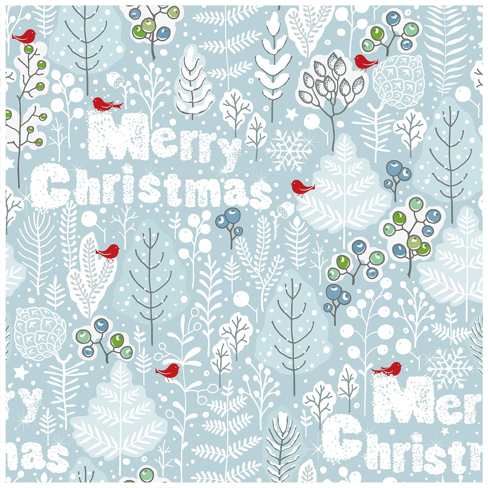 HaokHome 99031 Christmas Decorations Peel And Stick Wallpaper Birds Berries Trees Light Blue White Red Stick On Home Decorations 17.7in X 118in, Everything Else