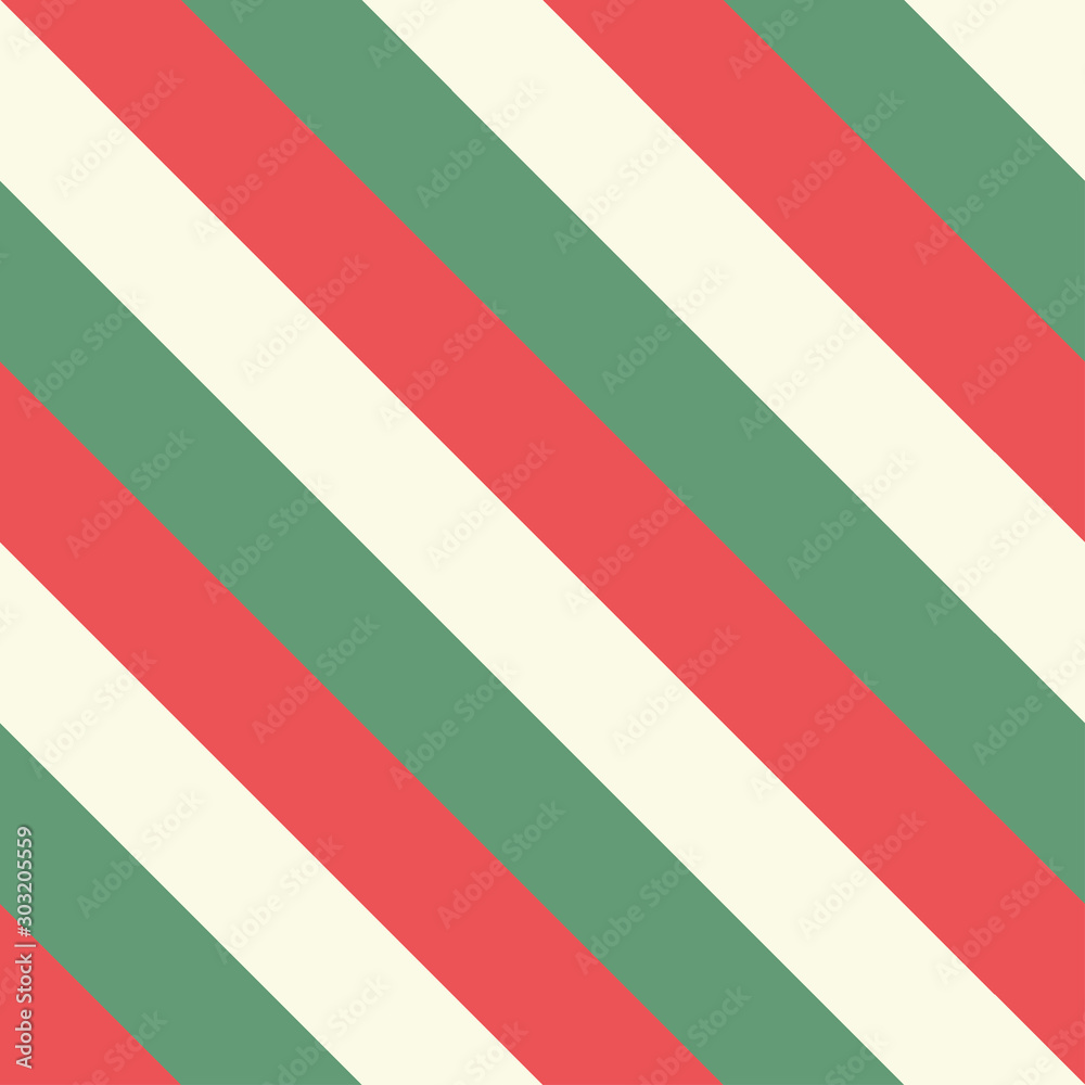 Retro Christmas Background Diagonal Lines Pattern, The Red White Green Pastel, Mat Color For Christmas Cards And Packages In The Traditional Colors. Vintage Striped Background Stock Vector