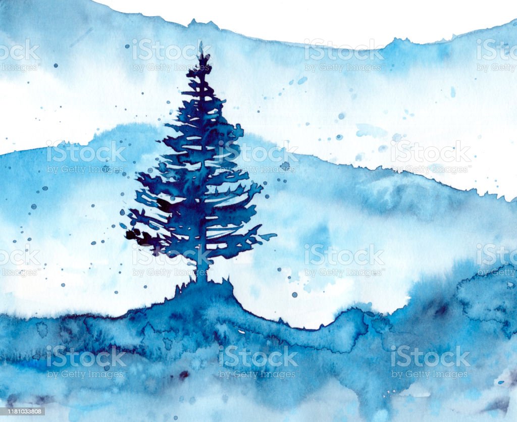 Watercolor Winter Snow Forest And Blue Background Hand Painting Illustration For Print Texture Wallpaper Or Element Beautiful Watercolour Wood Isolated On White Background Stock Illustration Image Now