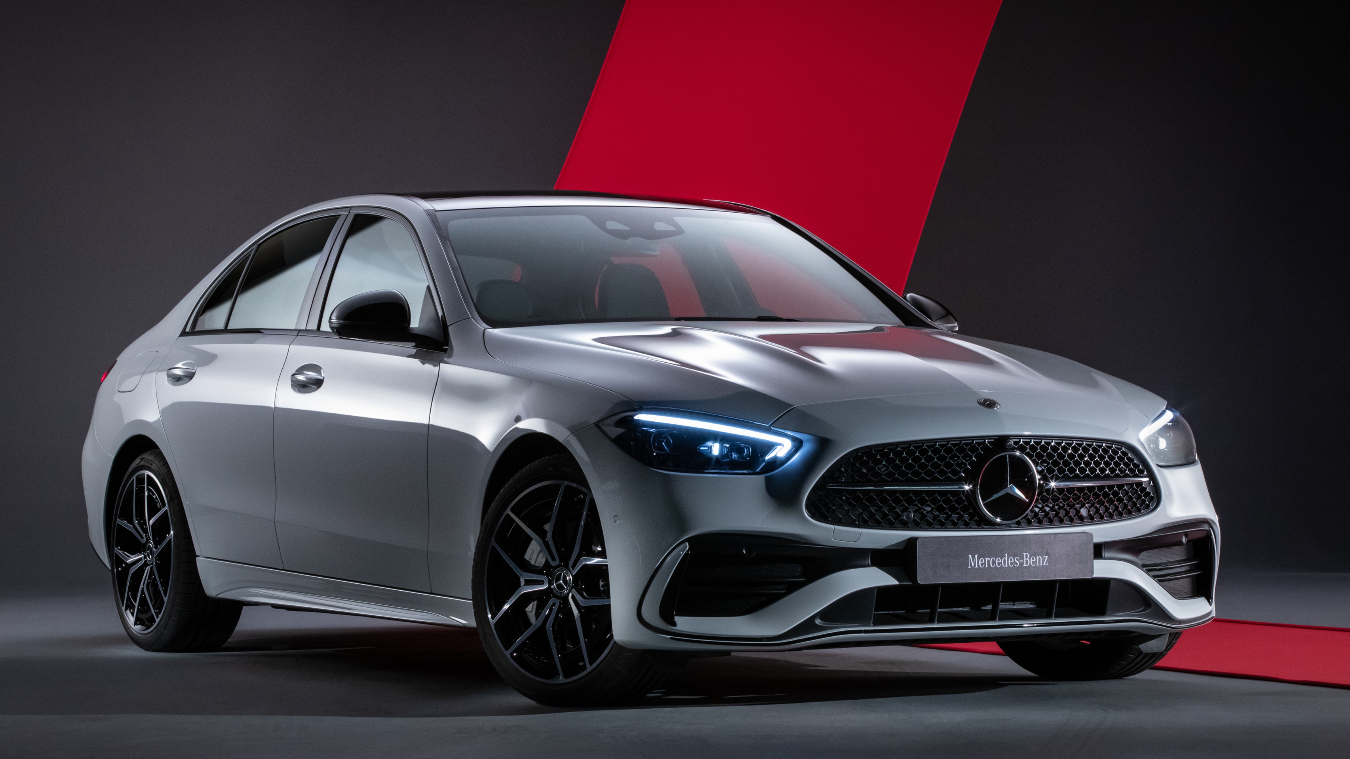 Mercedes Benz C 300 AMG Line Wallpaper 4K, Dark Background, 2022, Black Dark