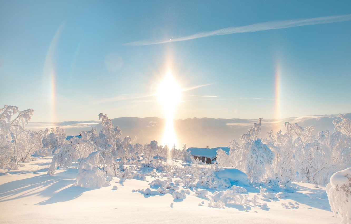 Wallpaper The sun, Winter, Sun halo image for desktop, section пейзажи