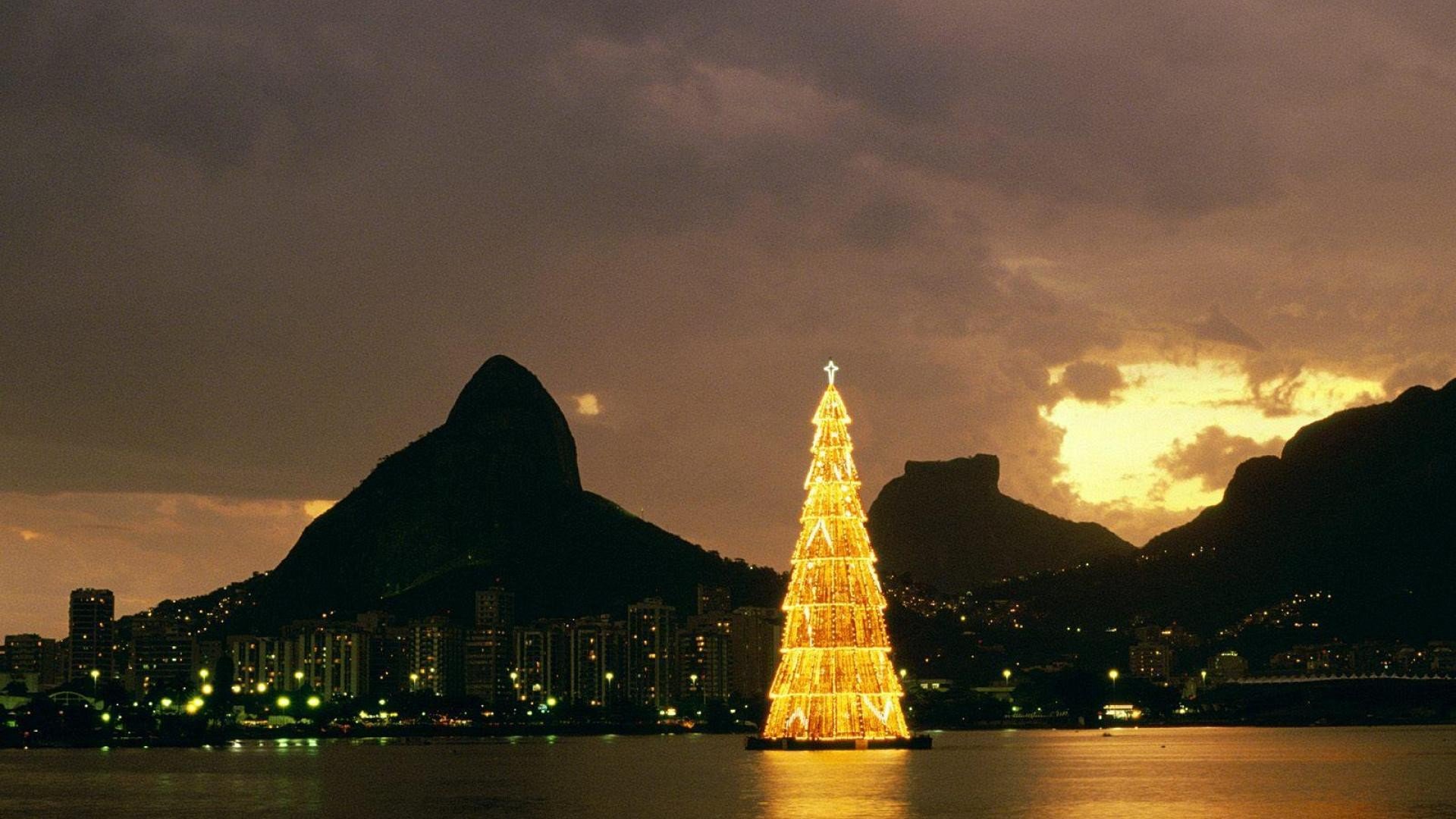 Rio de Janeiro, Brazil, Christmas Tree, Bay, Sunset, Landscape, City HD Wallpaper / Desktop and Mobile Image & Photo