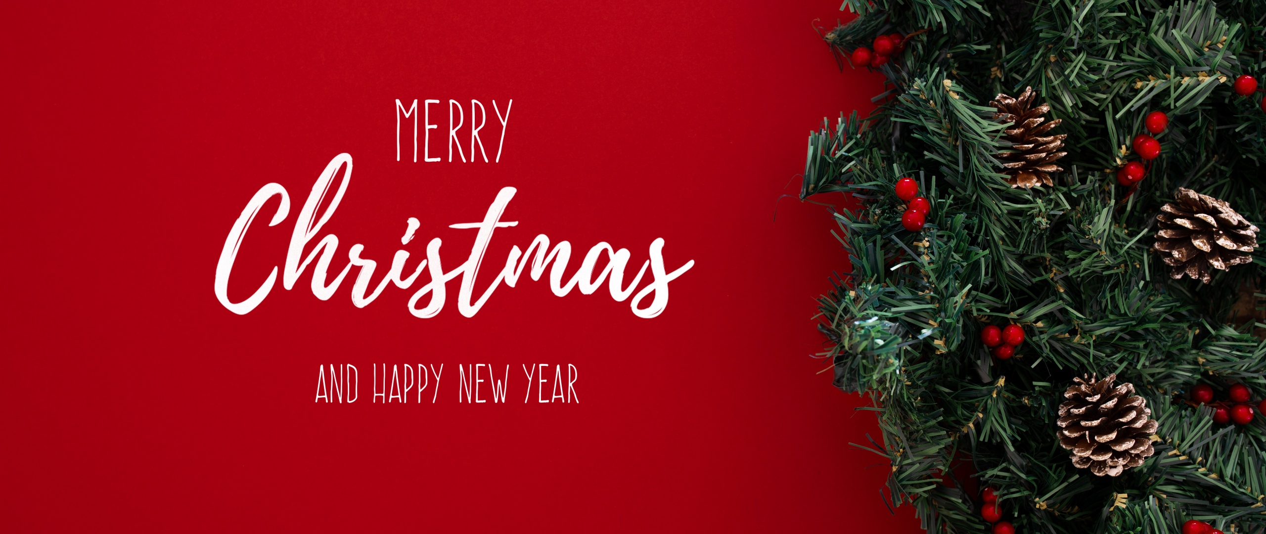 Happy New Year Wallpaper 4K, Merry Christmas, Red background, Celebrations/ Christmas