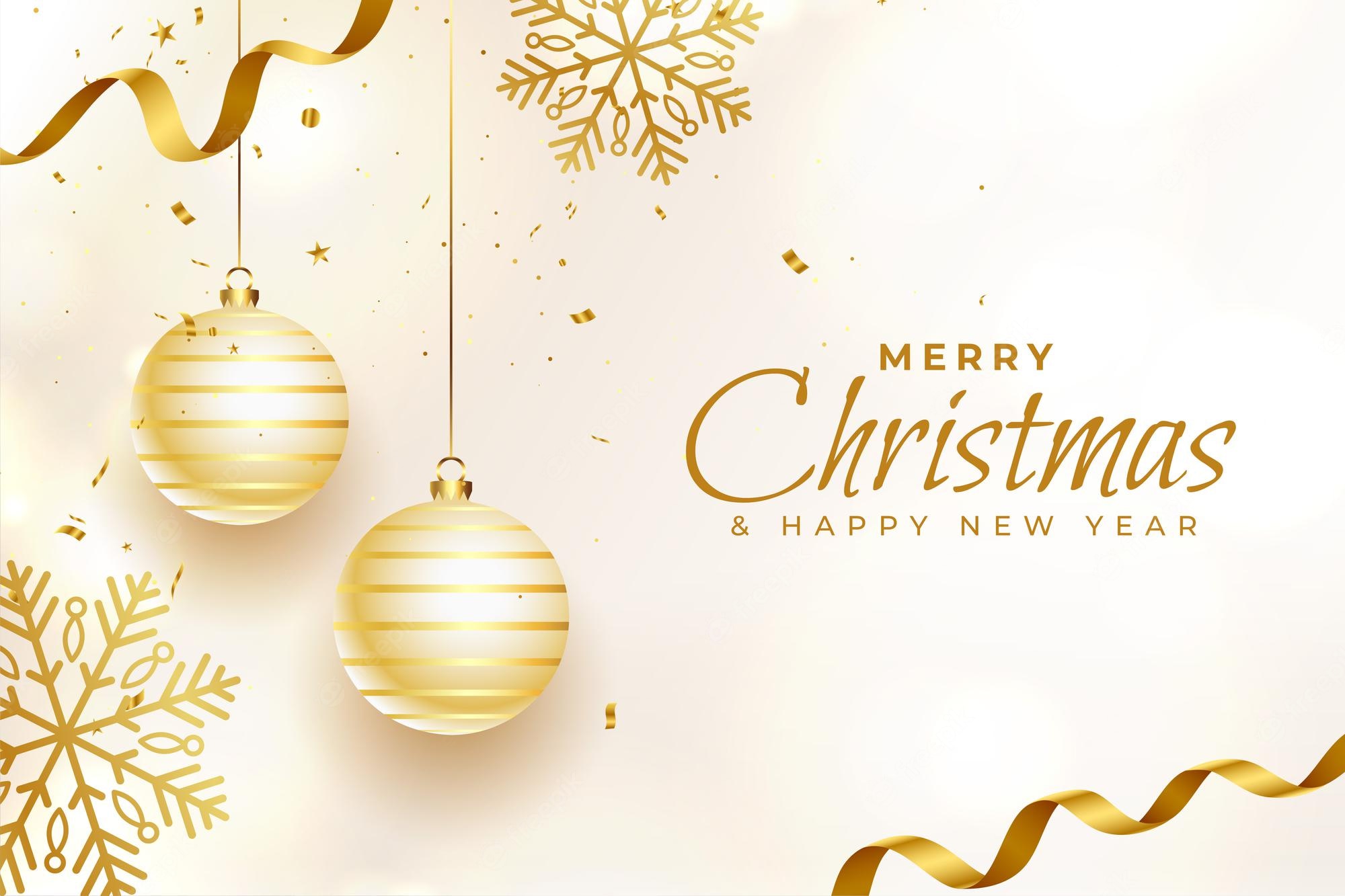 Free Vector. Holiday festival christmas wallpaper in white and golden color