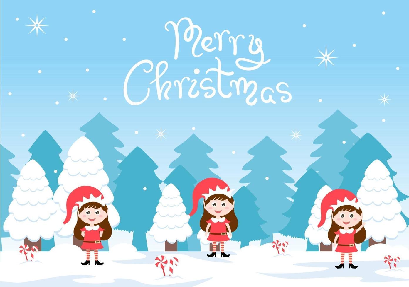 Merry Christmas Cute Cartoon Dwarf, Santa Claus And Elves