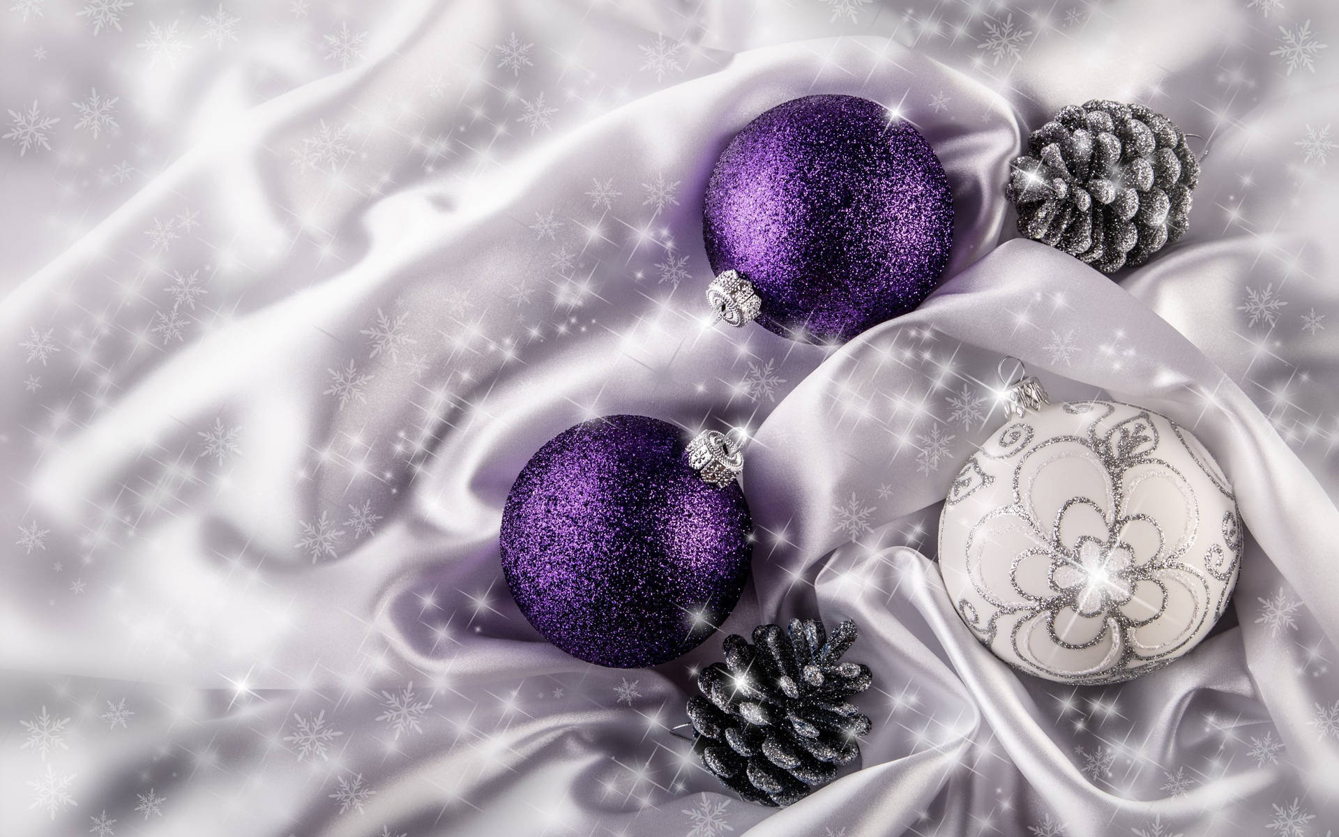 Download Purple And White Christmas Balls Ornament Wallpaper