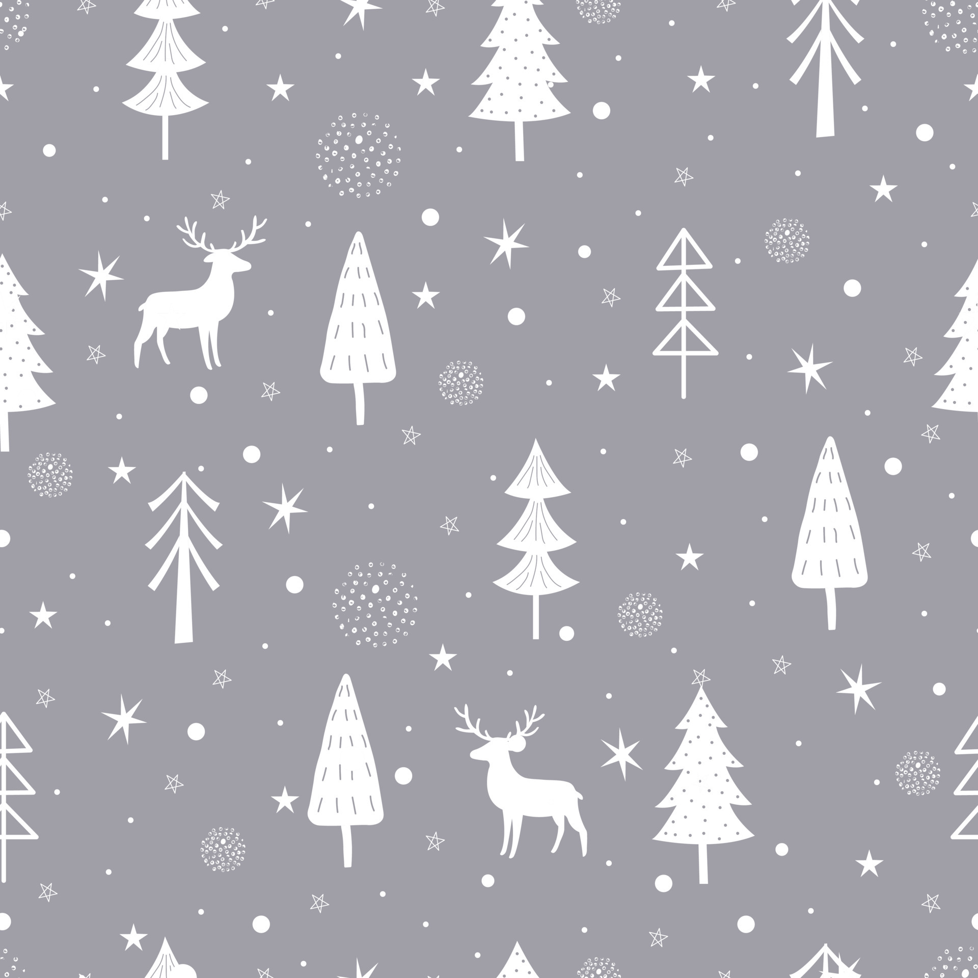 Seamless pattern Christmas background with reindeer and Christmas tree hand drawn design in cartoon style used for print, celebration wallpaper, fabric, textile Vector illustration