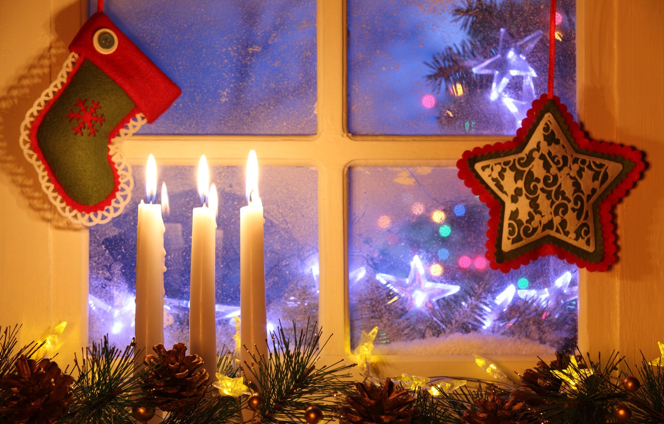 Wallpaper winter, snow, New Year, Christmas, light, Christmas, window, Xmas, decoration, candle, lantern, Merry image for desktop, section новый год