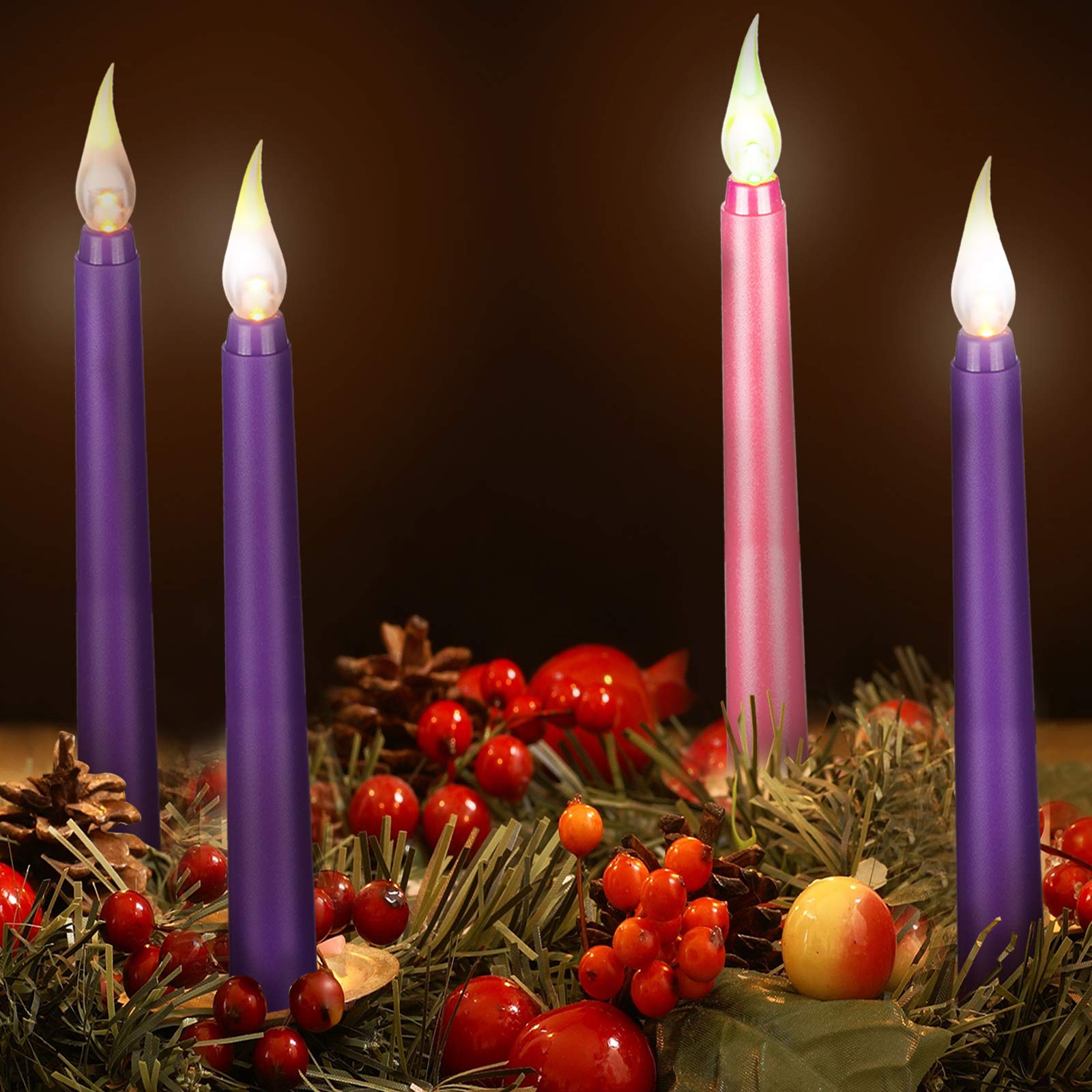 Pieces LED Flameless Advent Candle Set Purple and Pink Advent Taper Candles for Christmas Advent Rituals, Casting Chimes, Spells, Tools & Home Improvement