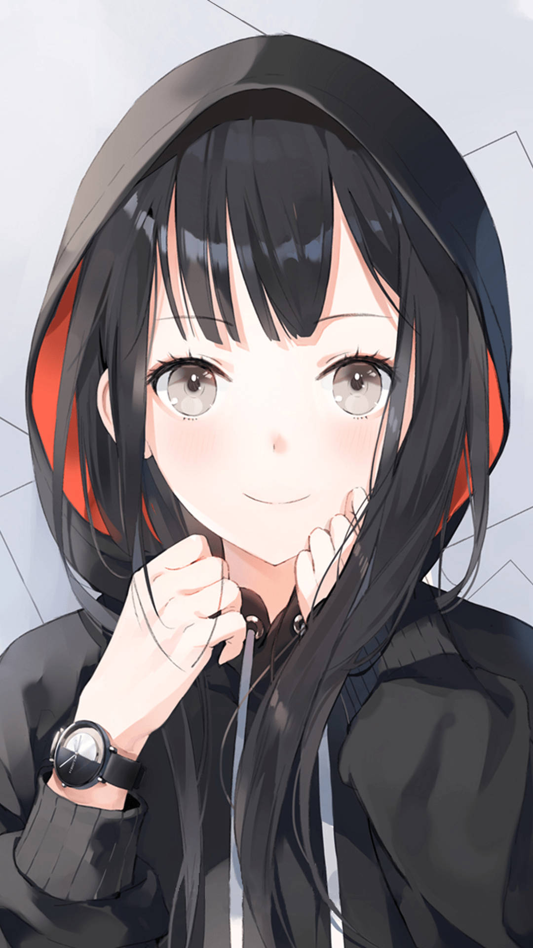 Download Black Haired Anime Girl Hoodie Wallpaper