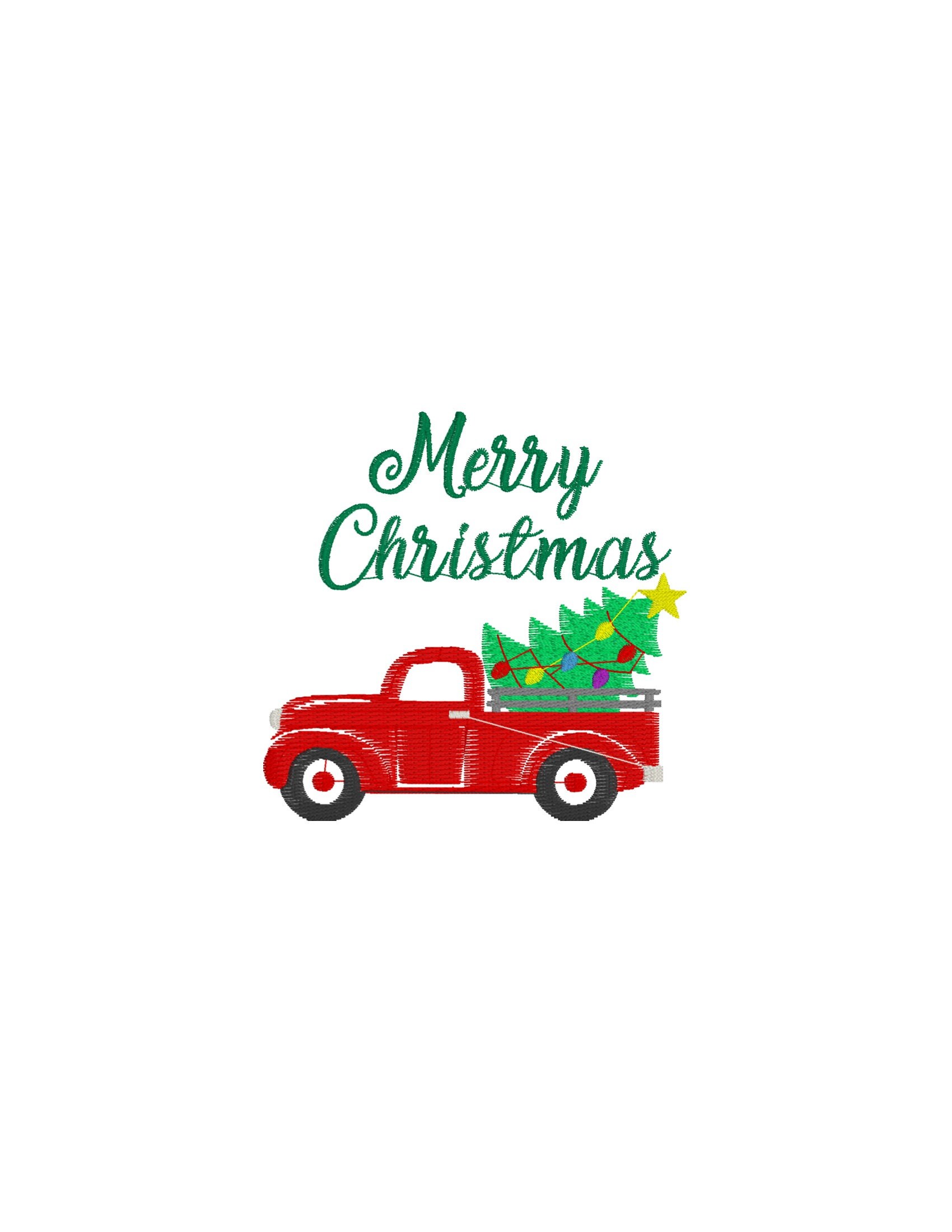 Red Red Pick up Vintage Truck With Christmas Tree and Lights