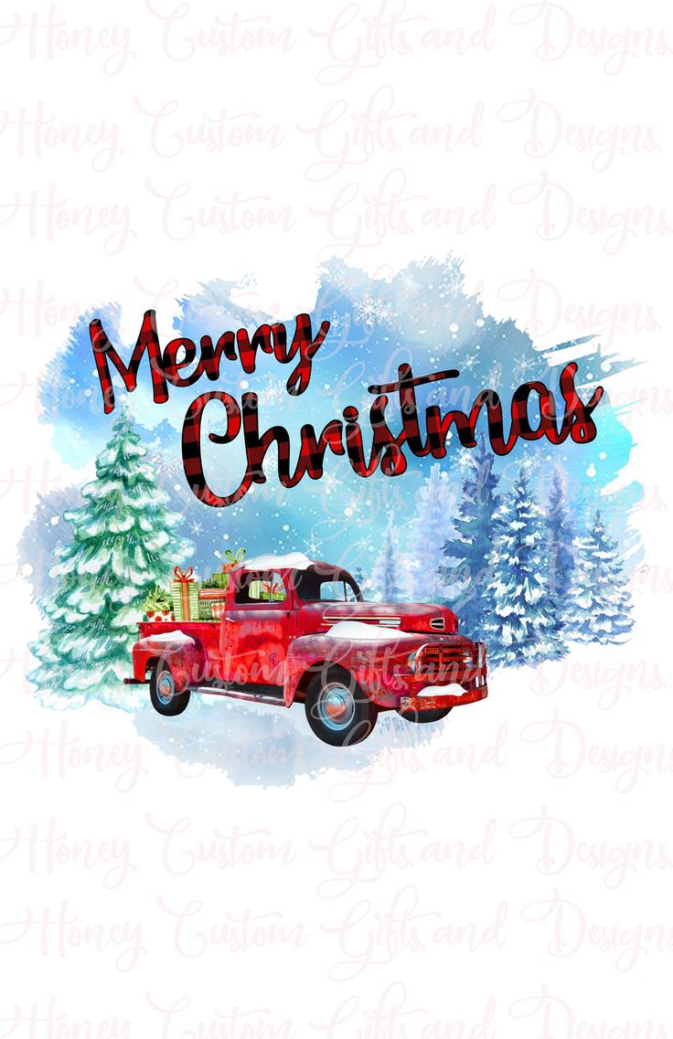 Buffalo Plaid Merry Christmas Red Christmas Truck With Snow. Christmas truck, Red christmas, Red truck