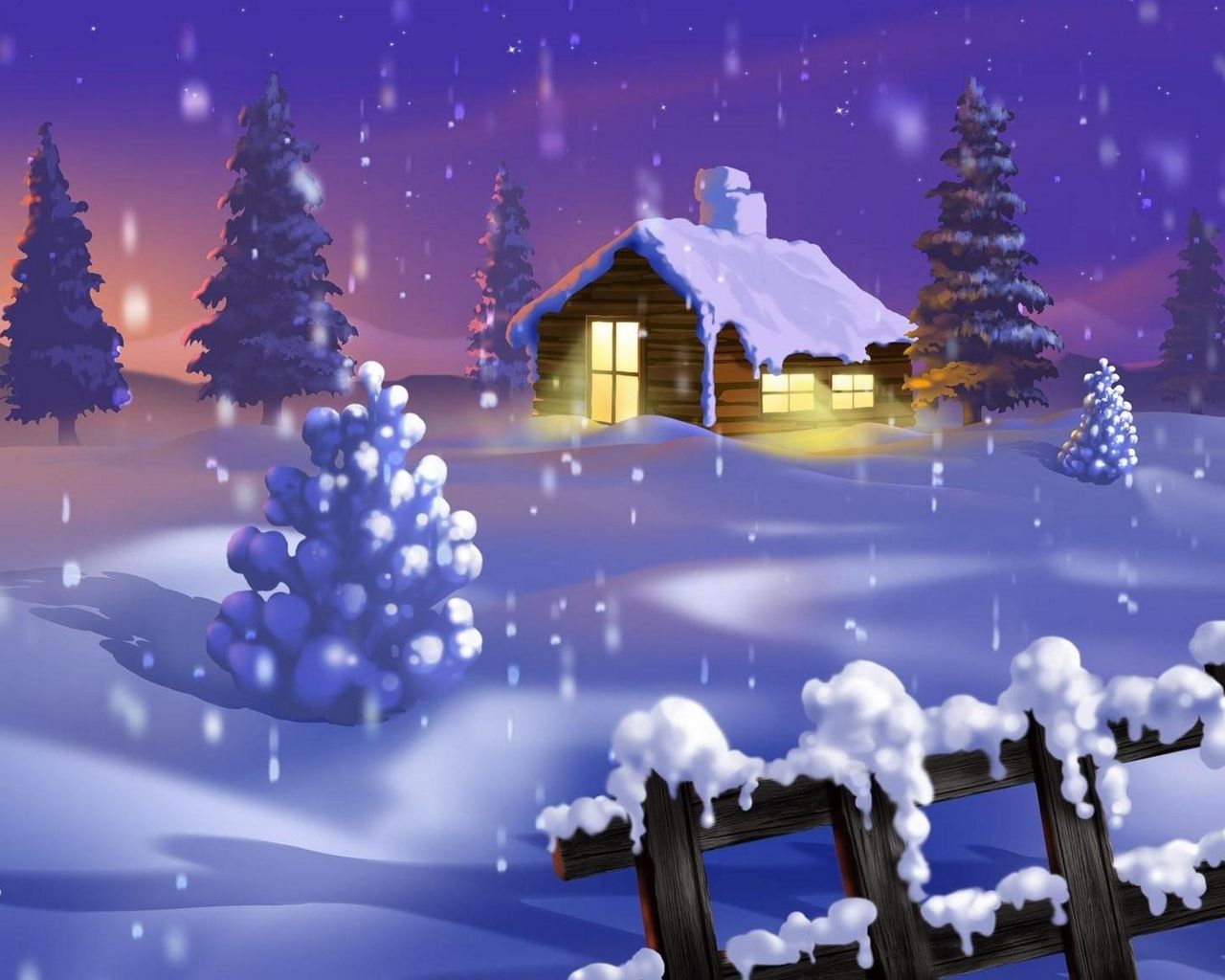 Download wallpaper 1280x1024 christmas trees, night, home, lights, holiday, new year standard 5:4 HD background