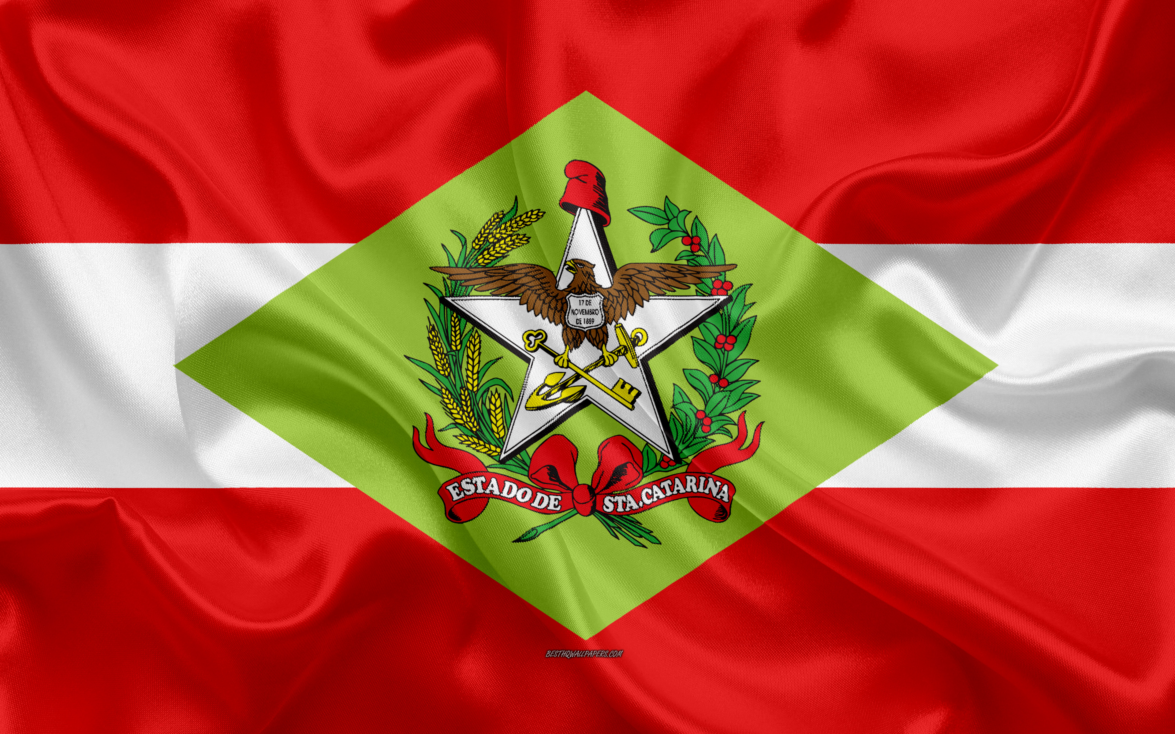 Download wallpaper Flag of Santa Catarina, 4k, state of brazil, silk texture, Santa Catarina flag, Brazil, brazilian states, art, South America, Santa Catarina for desktop with resolution 3840x2400. High Quality HD picture