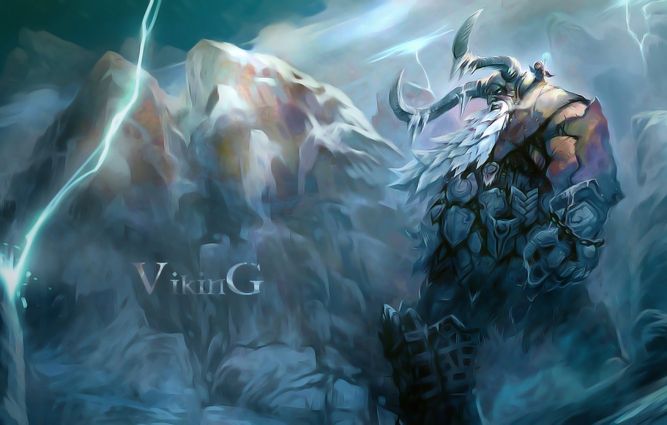 Wallpaper snow, mountains, lightning, warrior, art, horns, Viking image for desktop, section фантастика