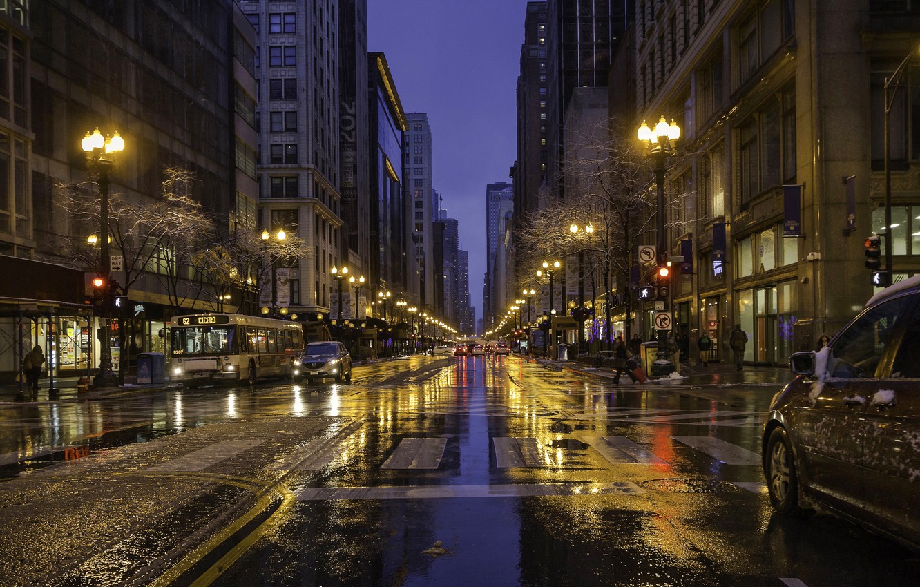 Wallpaper road, street, Chicago, lights, USA, America, Street, Roads, Houses image for desktop, section город