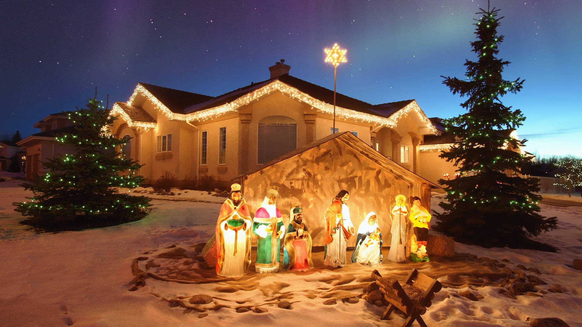 Download Outdoor Christmas Decoration Nativity Scene Wallpaper
