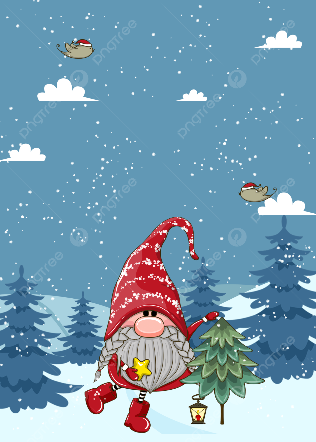 Christmas Gnome Blue Winter Snowflakes Background, Christmas, Gnome, Forest Background Image for Free Download