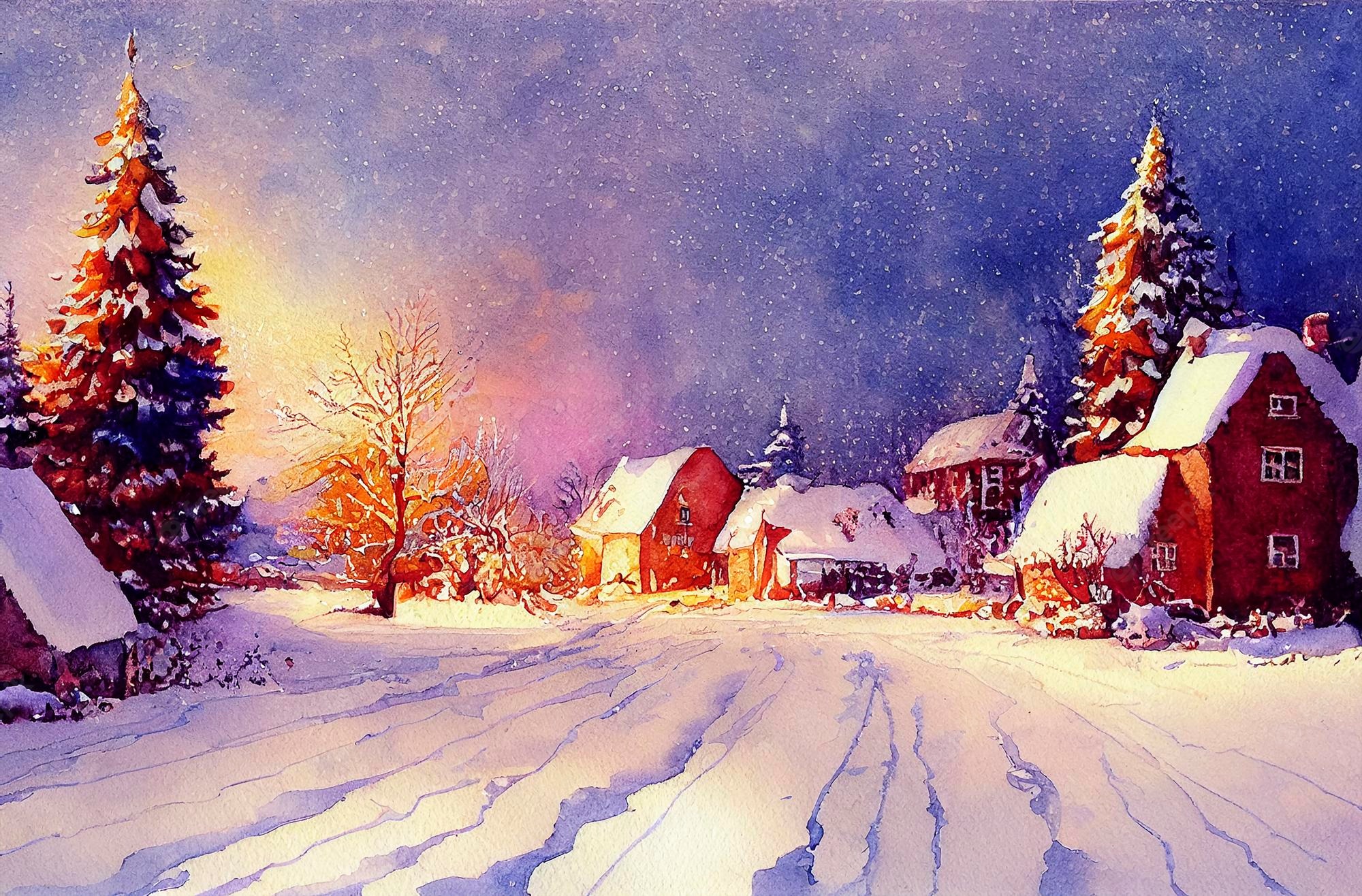 Christmas landscape wallpaper Image. Free Vectors, & PSD