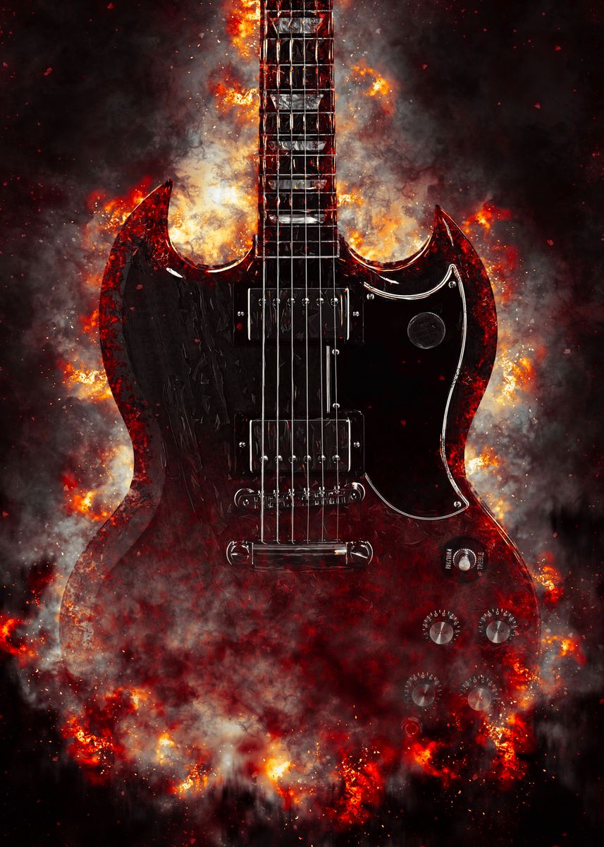 Guitar Gibson SG in fire' Poster by Cris de Almeida