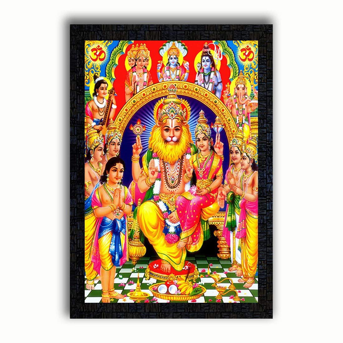PNF Abstract Themed Narsingh Bhagwan with Wooden Synthetic Frame Painting, Multicolour, 14 x 20 inch, Medium, Amazon.in: Home & Kitchen
