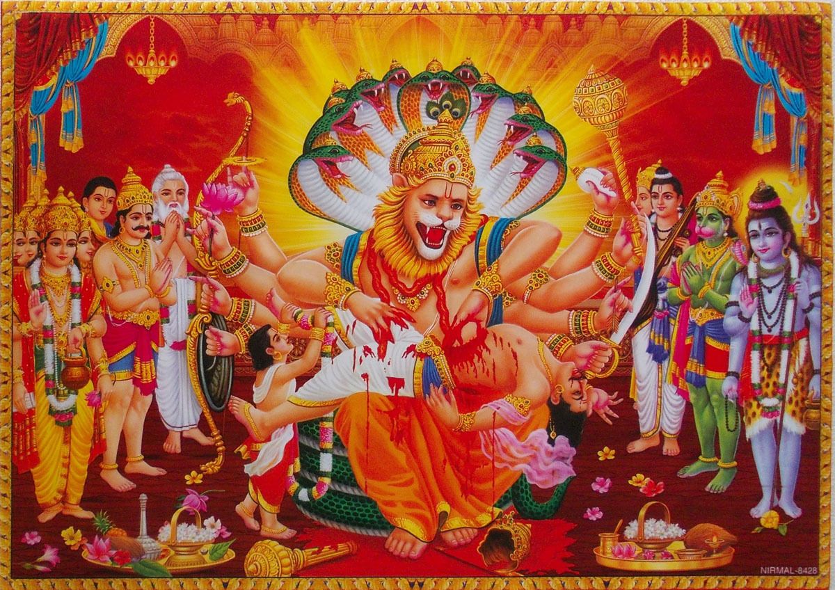 NARSINGH BHAGWAN. Lovely poster, Lord ganesha paintings, Lion art