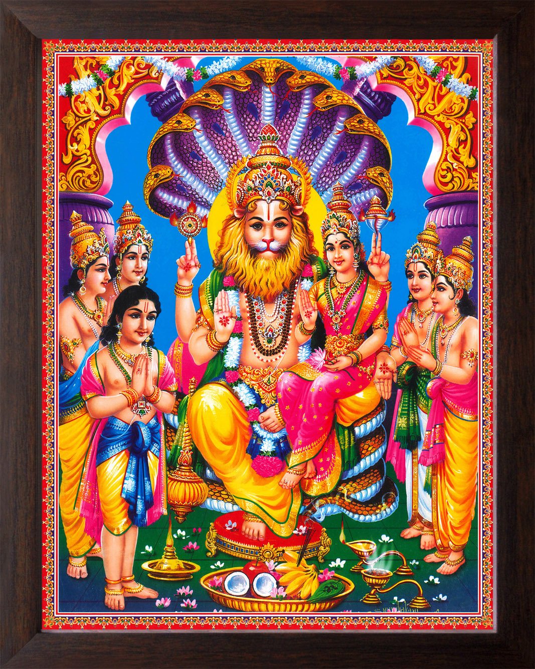 Art N Store Lord Narsingh With Sheshnaag HD Printed Picture Religious And Decor Poster Painting With Synthetic Brown Frame (30 X 23.5 X 1.5 Cm, Acrylic Sheet), Amazon.in: Home & Kitchen