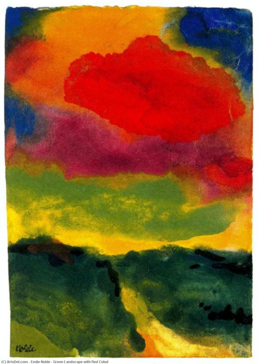Green Landscape With Red Colud By Emile Nolde (1867 1956, Germany). Paintings Reproductions Emile Nolde