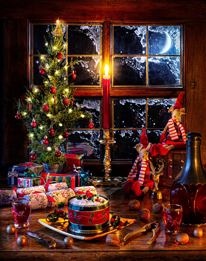 Wallpaper Christmas Wine New Year tree Gifts Food Balls Bottle