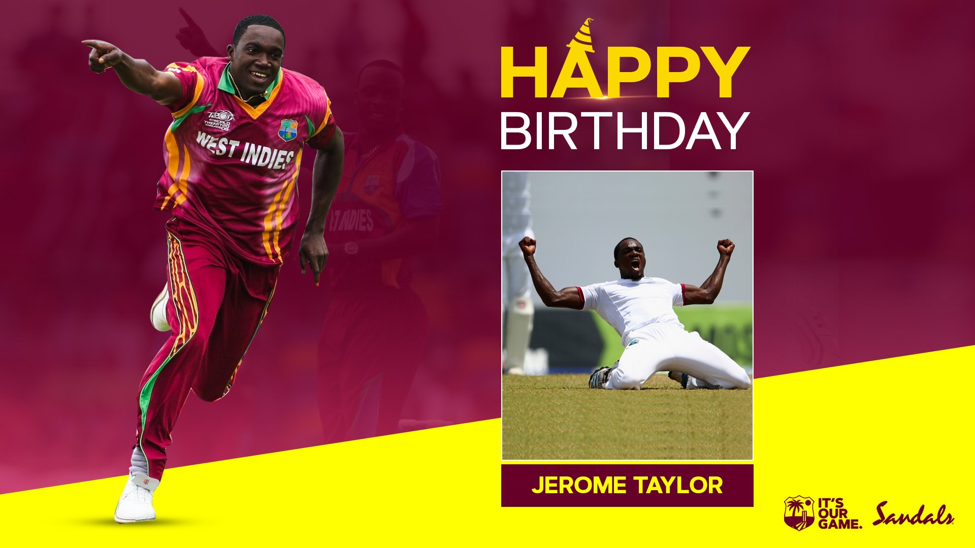 Windies Cricket Birthday to Jerome Taylor! He took a hat trick v Australia in the 2006 ICC Champions Trophy! #MenInMaroon #ItsOurGame