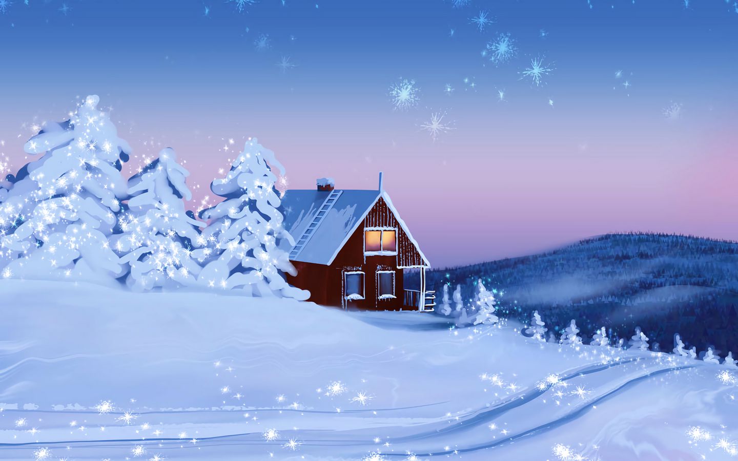 Download wallpaper 1440x900 house, snow, winter, landscape, art widescreen 16:10 HD background