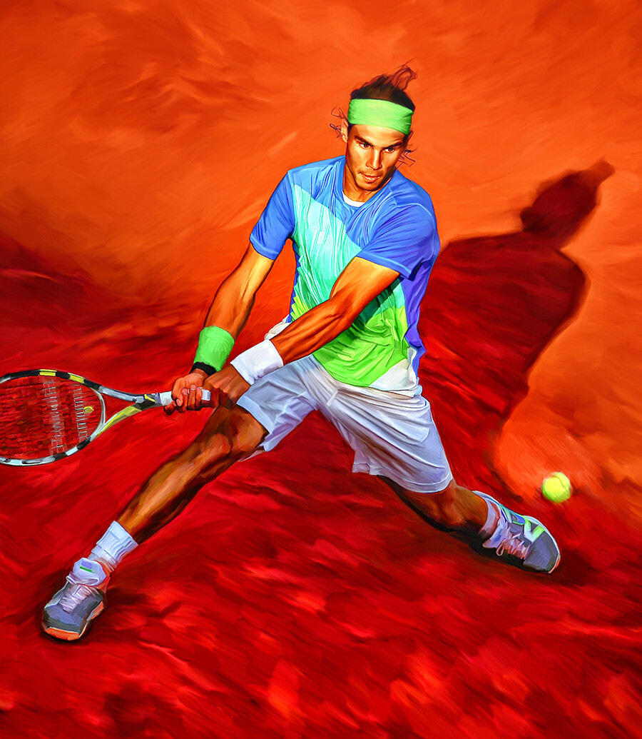 Rafael Nadal. Sport illustration for King of Clay Calendar 2022. Digital art tennis poster