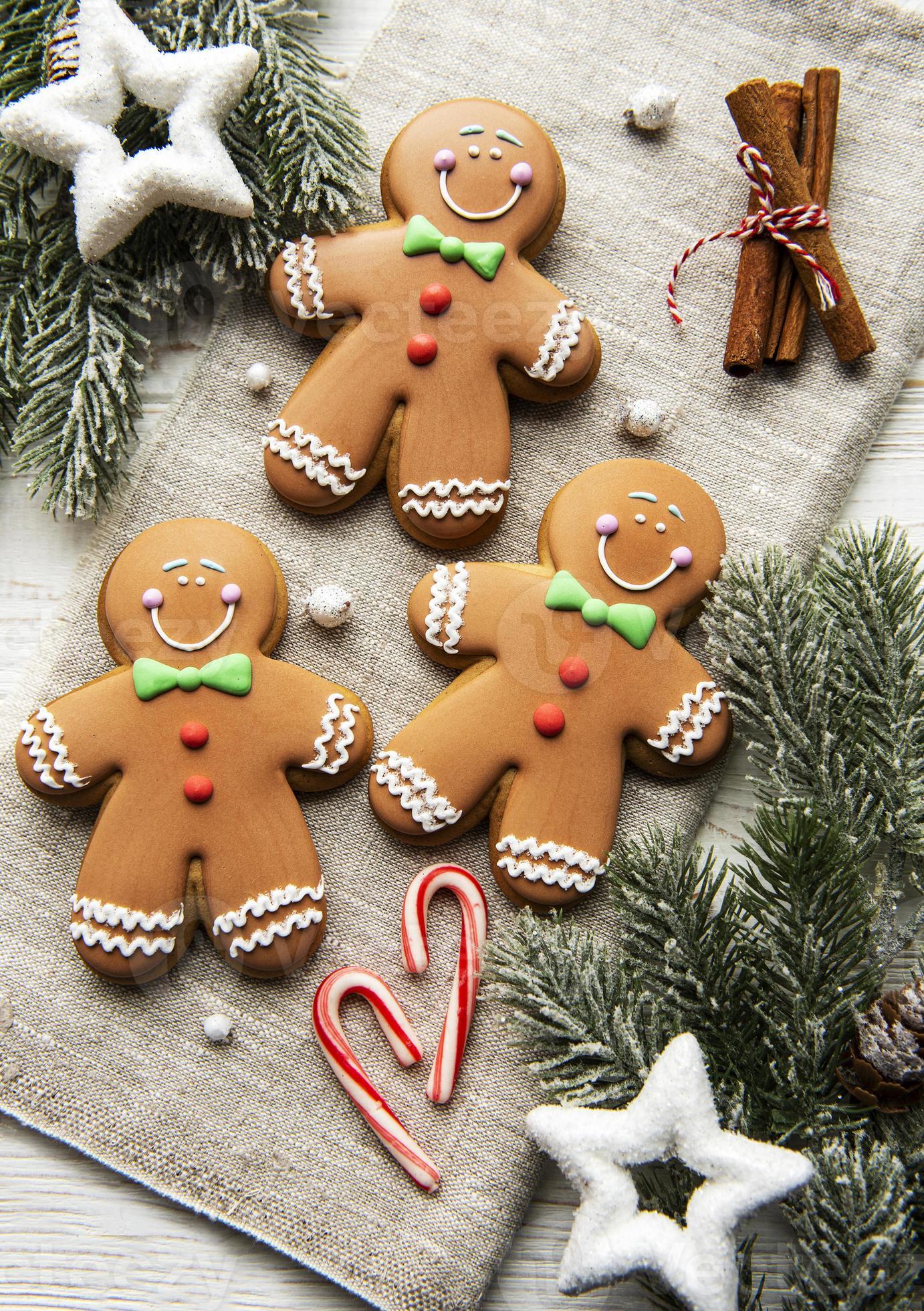 Christmas gingerbread cookies on textile background