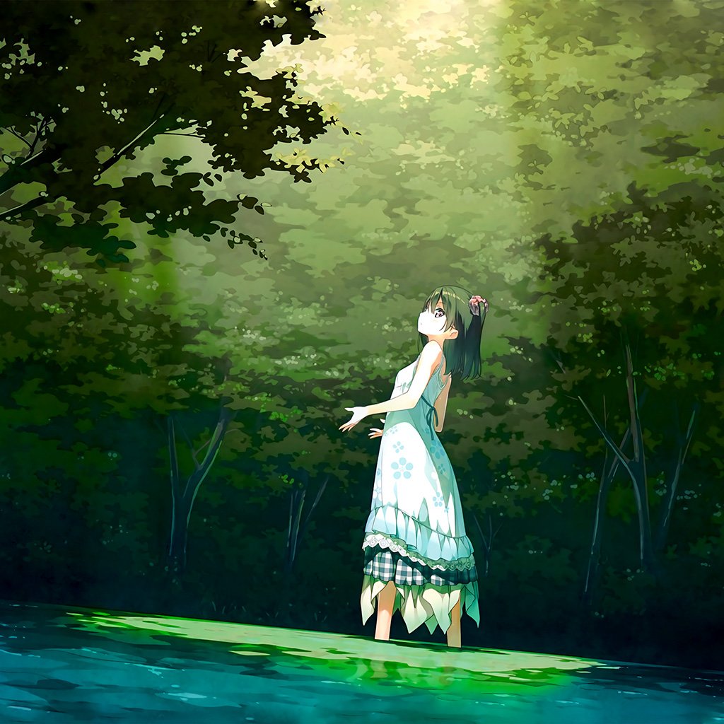 Android wallpaper. anime girl green art illustration