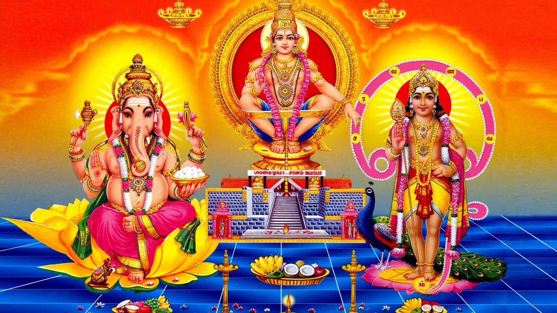 Download Lord Ayyappa Painting With Gods Wallpaper