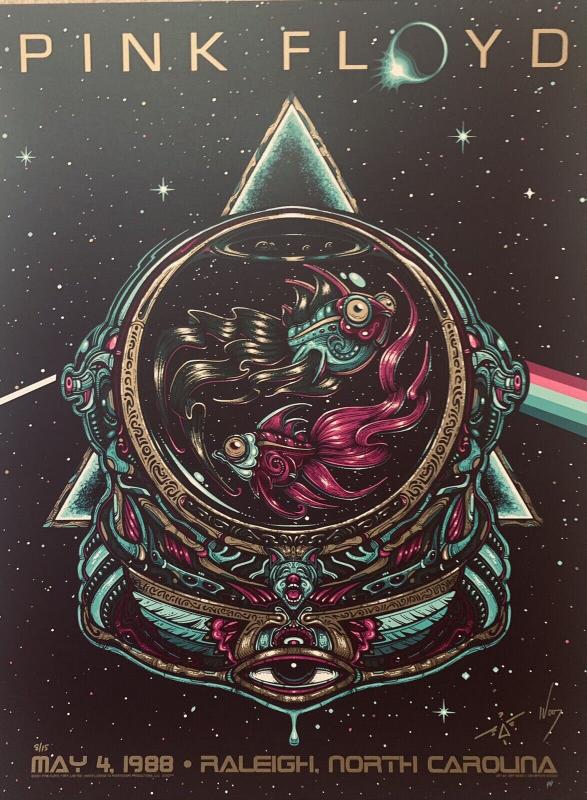 PINK FLOYD CONCERT POSTER BLUE VARIANT RALEIGH NC 1988 15 GILMOUR WOOD