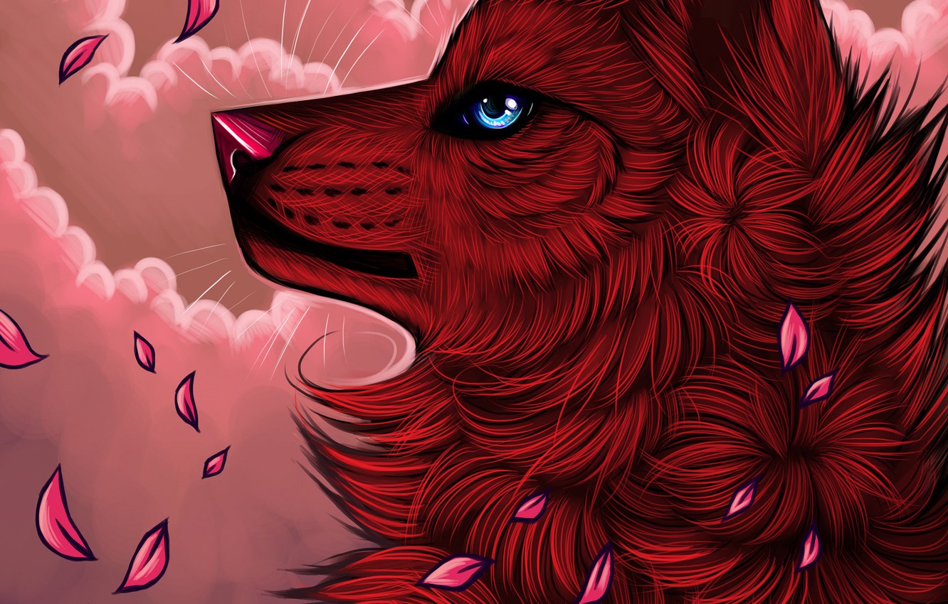 Wallpaper petals, myarukawolf, by myarukawolf, red wolf image for desktop, section арт