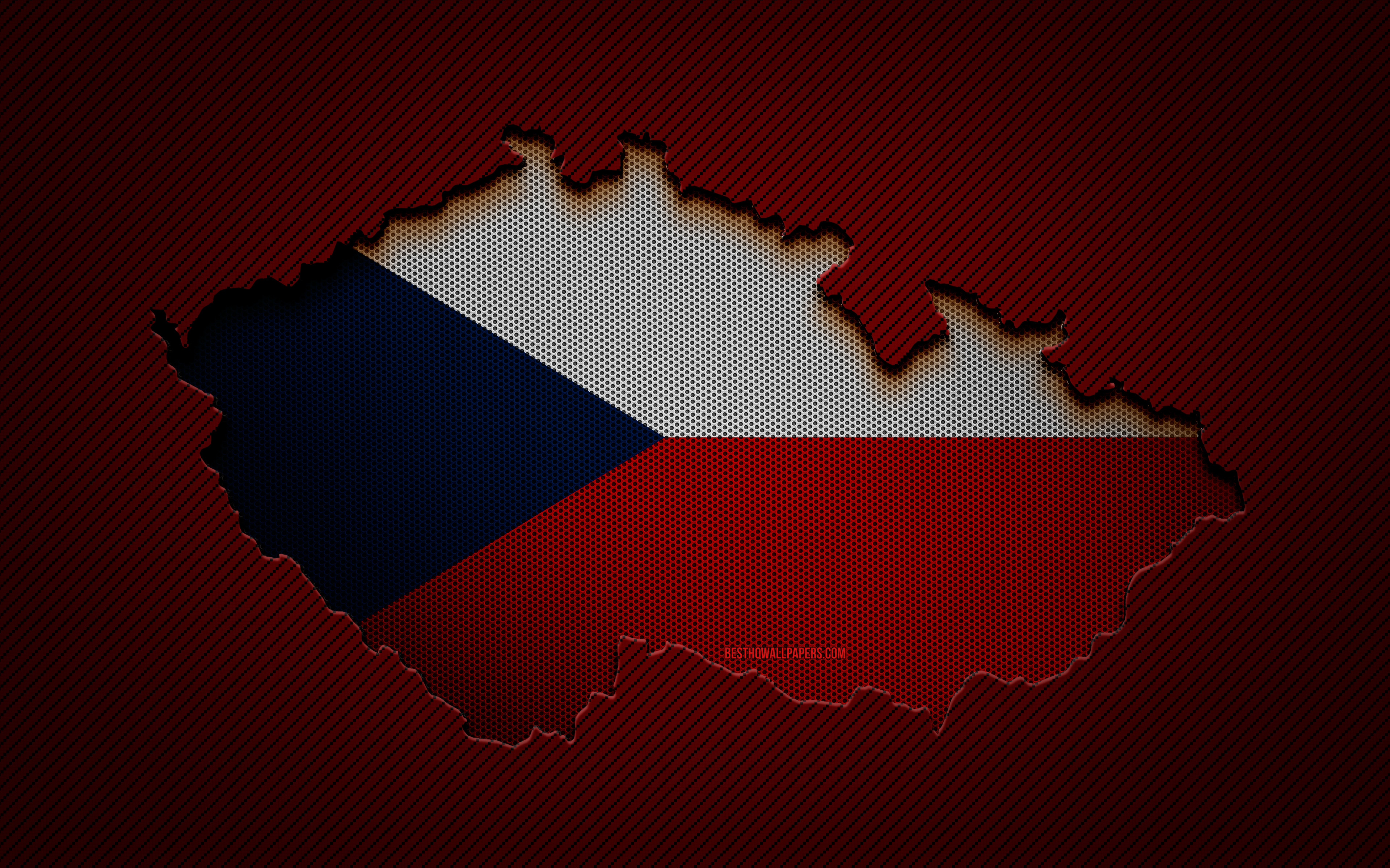 Download wallpaper Czech Republic map, 4k, European countries, Czech flag, red carbon background, Czech Republic map silhouette, Czech Republic flag, Europe, Czech map, Czech Republic, flag of Czech Republic for desktop with